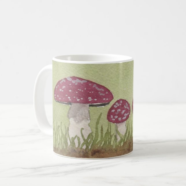 Aquarellfliegen Agariäre Pilze Kaffee Tasse (Vorderseite Links)