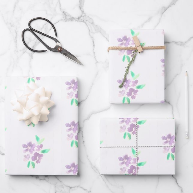 Aquarellflöten Hochzeitskunst Lila gekleidet Geschenkpapier Set (Vorderseite)