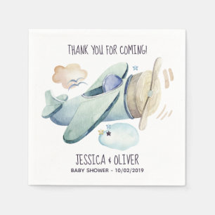 Aquarellflugzeug-Party in Blau Serviette