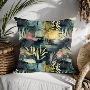 Aquarellfolie Schwarz Rosa Gelb Abstrakt Kissen