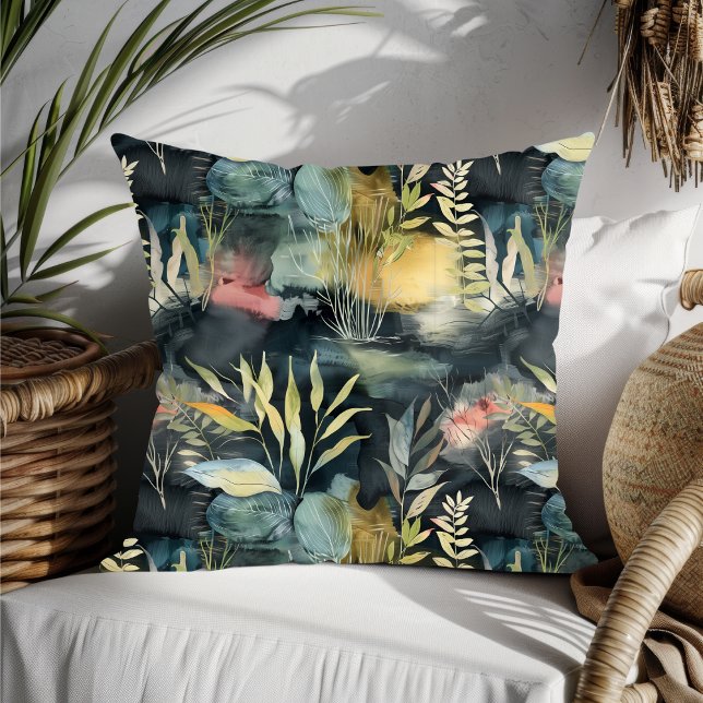 Aquarellfolie Schwarz Rosa Gelb Abstrakt Kissen (Von Creator hochgeladen)