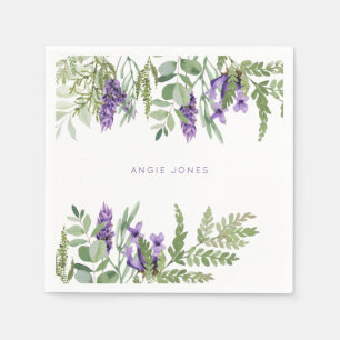 Aquarellfolie und Lavendel-Individuelle Name Serviette