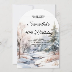 Aquarellfoto Winterwald zum 40. Geburtstag Einladung