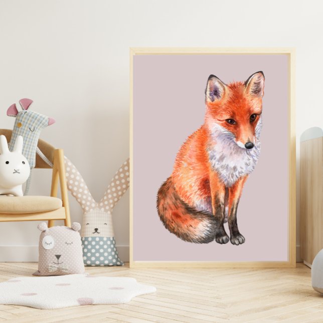 Aquarellfox auf hellrosa Kinderzimmer Kunst, Dicht Poster (Von Creator hochgeladen)