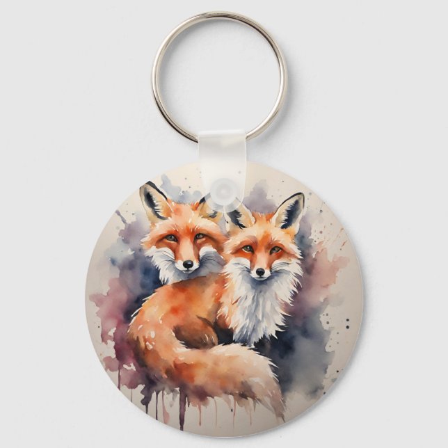 Aquarellfox Duo Schlüsselanhänger (Vorderseite)