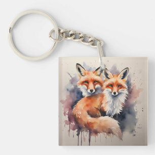 Aquarellfox Duo Schlüsselanhänger