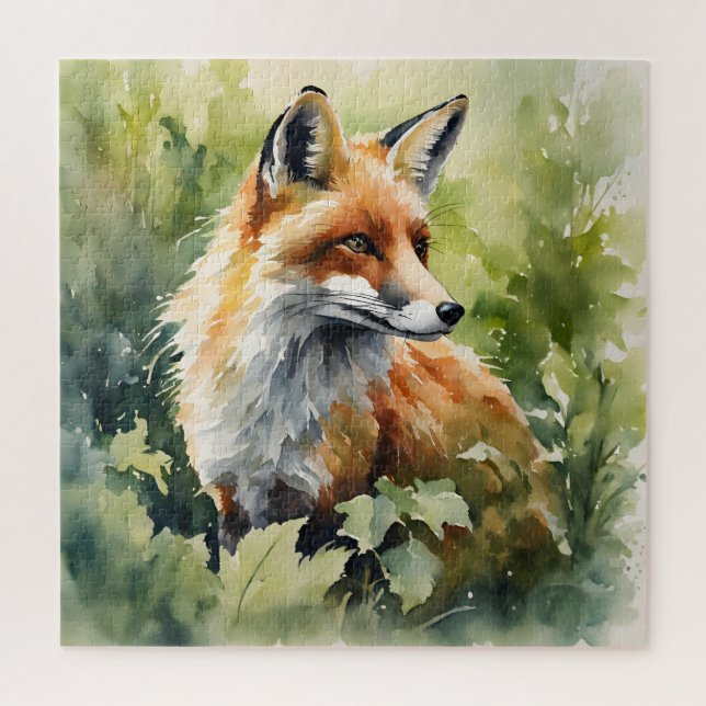 Aquarellfox Lebhafter Wald für Naturliebhaber Puzzle (Vertikal)