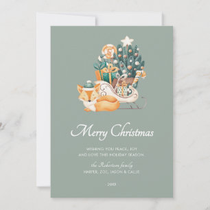 Aquarellfox Weihnachtslieder Grün Non-Foto Feiertagskarte