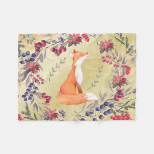 Aquarellfox-Winter-Beeren-Gold Fleecedecke