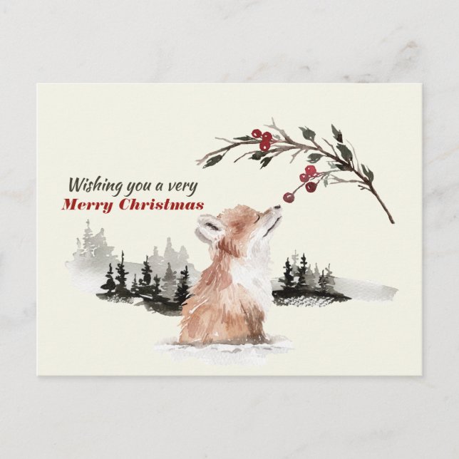 Aquarellfox wünscht Ihnen ein frohes Weihnachtsfes Postkarte (Vorderseite)