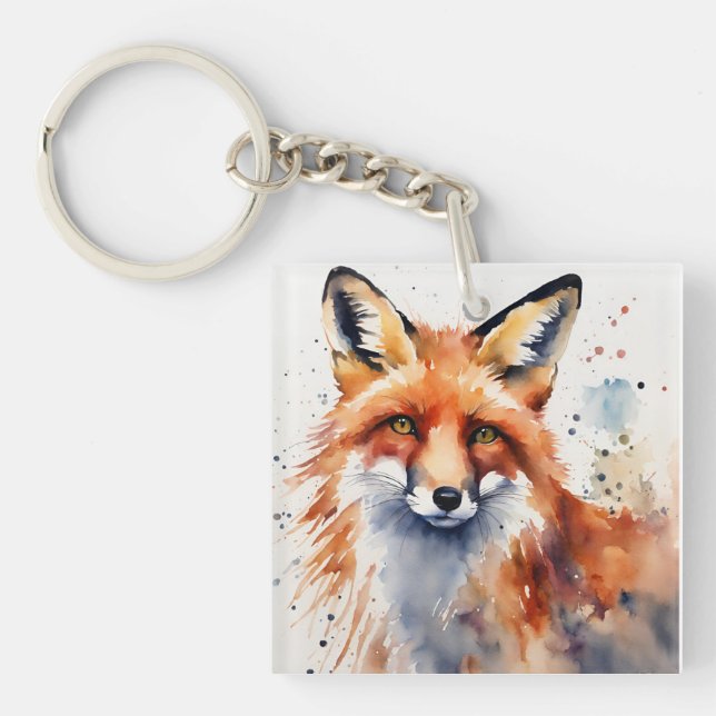Aquarellfoxportrait Schlüsselanhänger (Vorderseite)