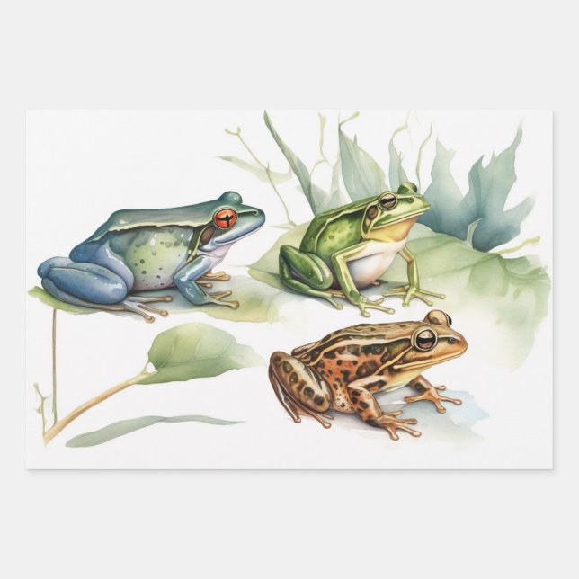 Aquarellfrosch mit tropischen Blume Geschenkpapier Set (Vorderseite)