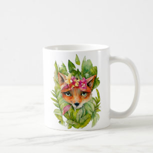 Aquarellfuchs-Blume und Grüne Blätter Kaffeetasse