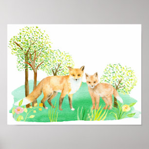 Aquarellfuchs und Kit Poster