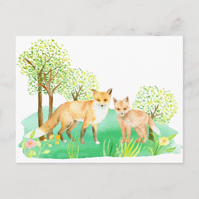 Aquarellfuchs und -kit postkarte (Vorderseite)