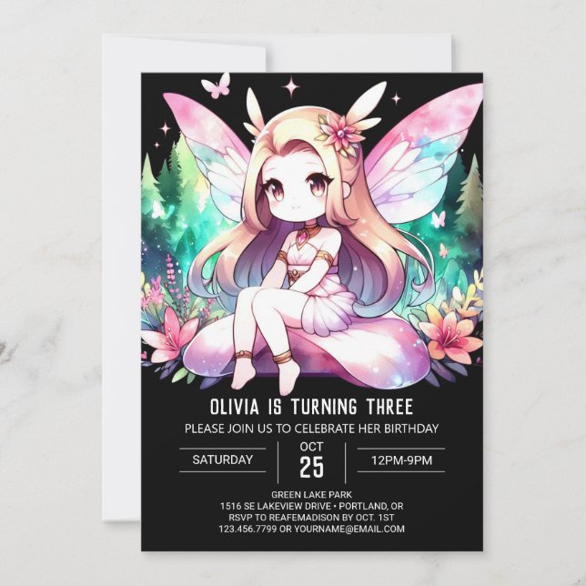 AquarellFun Fairy Geburtstag Einladung (Vorderseite)