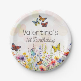 AquarellFun Farbenfrohe Wildblumen & Schmetterling Pappteller