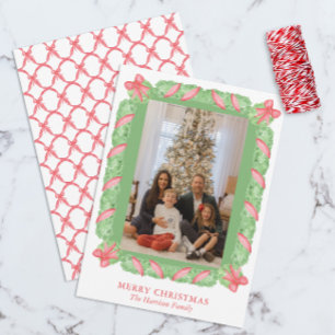 Aquarellgarland & Red Bow Weihnachtsgebäck Foto Feiertagskarte