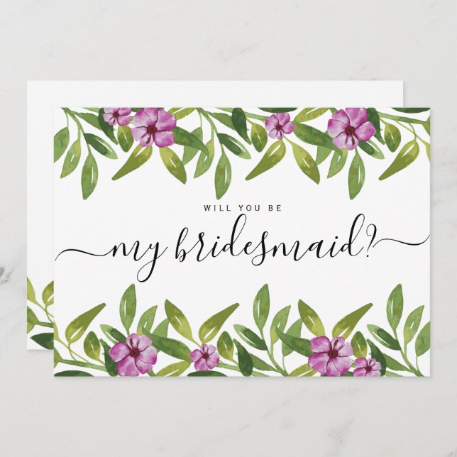 Aquarellgarland wird meine Brautjungfrau sein Einladung (Vorne/Hinten)