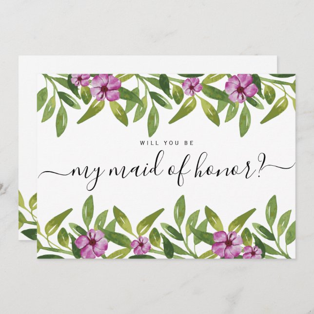 Aquarellgarland wird meine Trauzeugin sein Einladung (Vorne/Hinten)