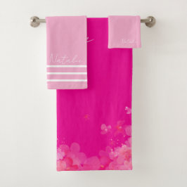 Aquarellgarten Blume heißen rosa Namen Badhandtuch Set