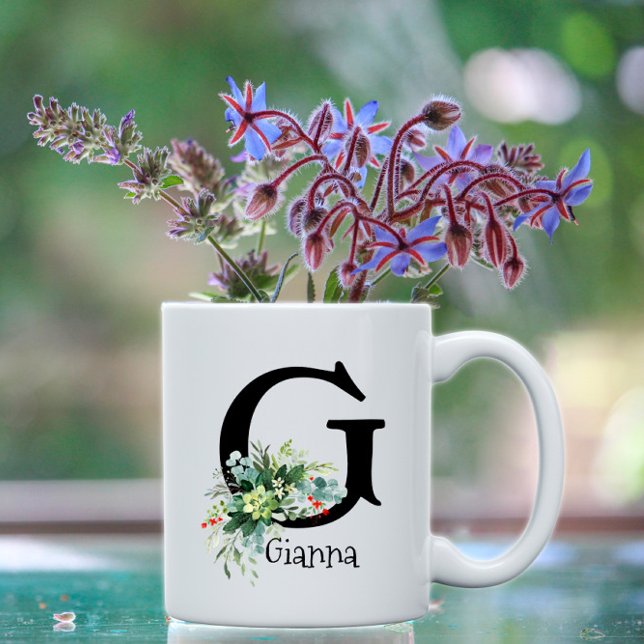 Aquarellgarten Blume Monogramm Kaffee Tasse (Von Creator hochgeladen)