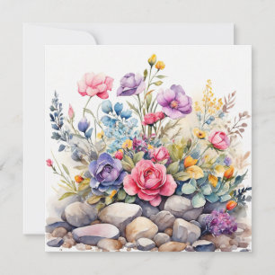 Aquarellgarten Blumen auf den Felsen  Karte