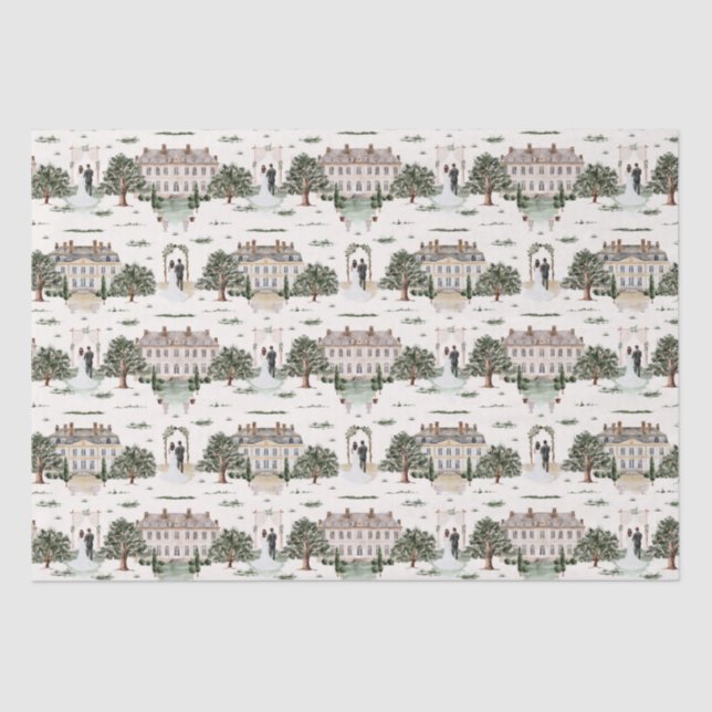 Aquarellgarten & Braut zum Hochzeitsessen Brautpar Seidenpapier (Vorderseite)