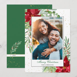 Aquarellgarten & Goldene Weihnachtskarte Feiertagskarte