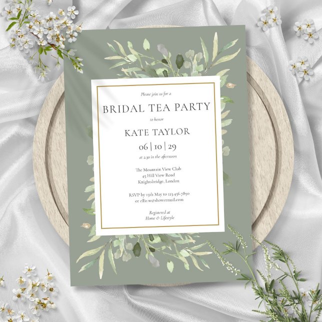 Aquarellgarten Grünes Party Einladung (Watercolor Greenery Sage Green Bridal Tea Party Invitation)
