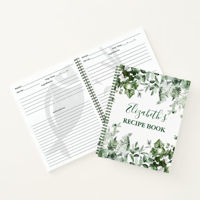 Aquarellgarten Ivy Ferns Sage Rezept Notizbuch (Innenseite)