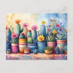 Aquarellgarten Kaktus und Blume Postkarte