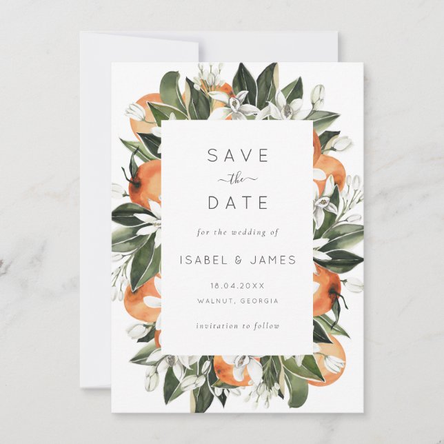 Aquarellgarten Orange Blossom Botanischer Garten Save The Date (Vorderseite)