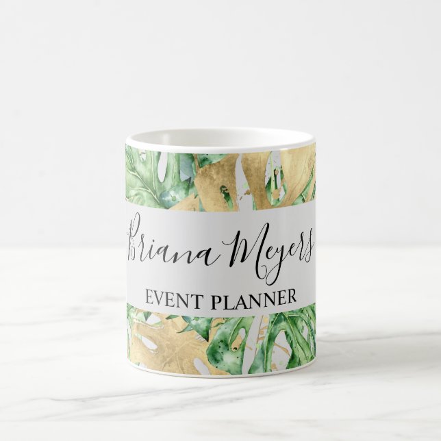 Aquarellgarten Palmen Blätter Gold Tropical Kaffeetasse (Mittel)