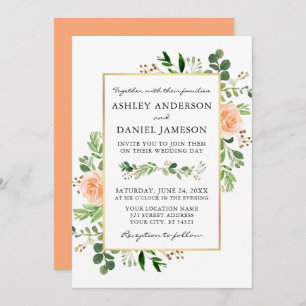 Aquarellgarten Peach Rose Hochzeit Einladung