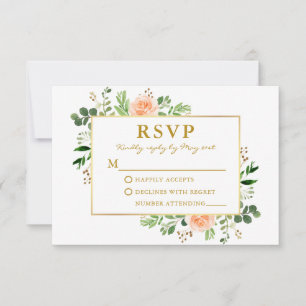 Aquarellgarten Peach Rose Wedding Gold RSVP Karte