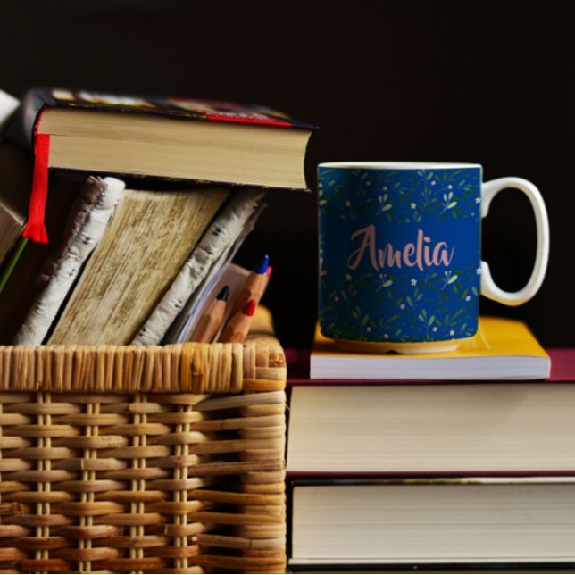 Aquarellgarten Rosa blaues Muster Kaffeemaschine T Kaffeetasse (Von Creator hochgeladen)