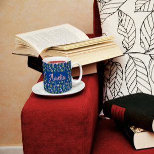 Aquarellgarten Rosa blaues Muster Kaffeemaschine T Kaffeetasse