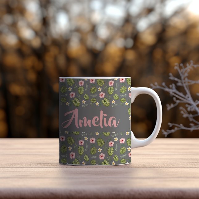 Aquarellgarten Rosa graues Muster Kaffeetasse (Von Creator hochgeladen)