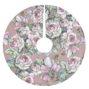 Aquarellgarten: Rosen-Tulpen-Eleganz. Polyester Weihnachtsbaumdecke