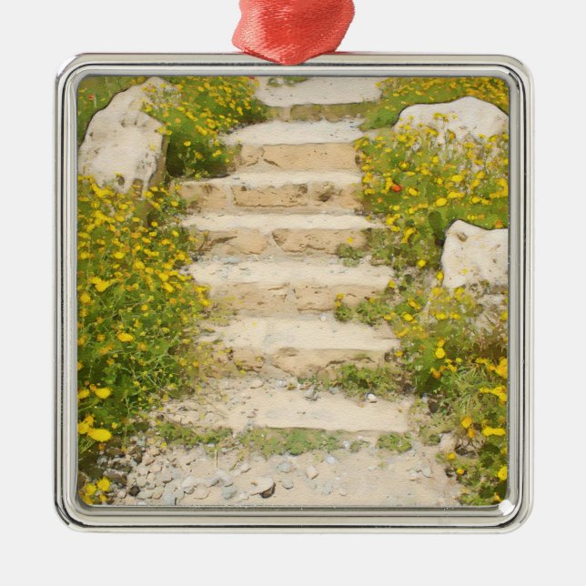 Aquarellgarten Silbernes Ornament (Vorne)