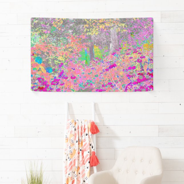 Aquarellgarten Sonnenaufgang mit violetten Blumen Banner (Insitu)