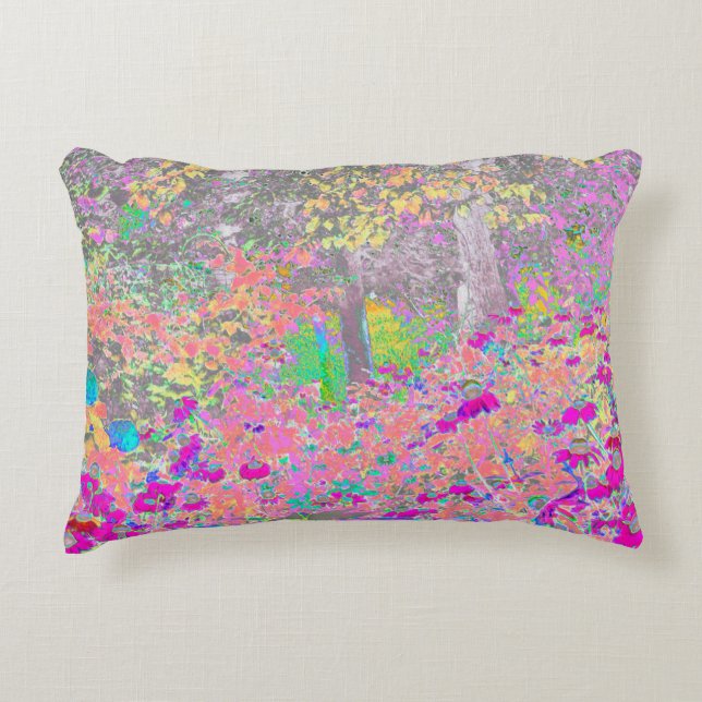 Aquarellgarten Sonnenaufgang mit violetten Blumen Dekokissen (Vorderseite)