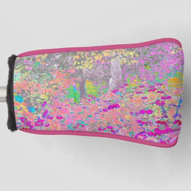 Aquarellgarten Sonnenaufgang mit violetten Blumen Golf Headcover (Vorderseite)