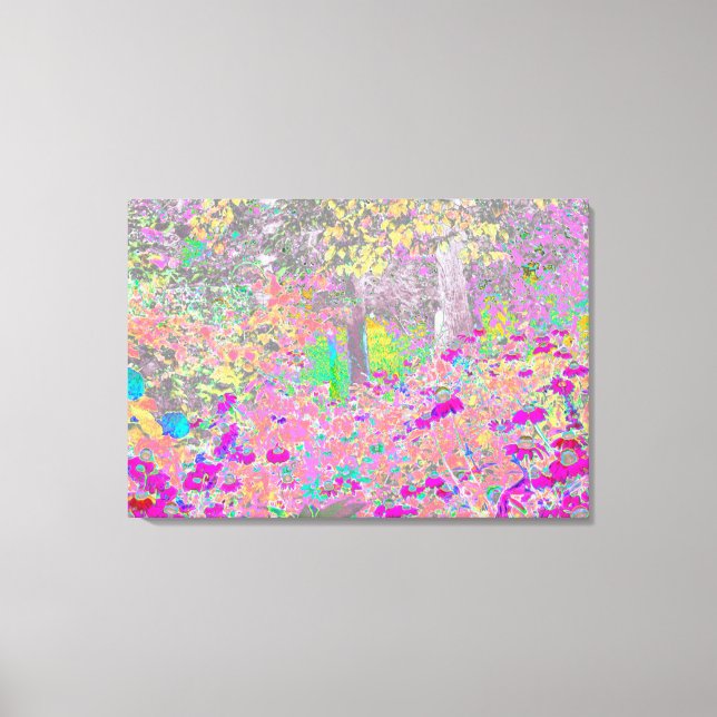 Aquarellgarten Sonnenaufgang mit violetten Blumen Leinwanddruck (Vorderseite)