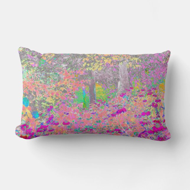 Aquarellgarten Sonnenaufgang mit violetten Blumen Lendenkissen (Vorderseite)