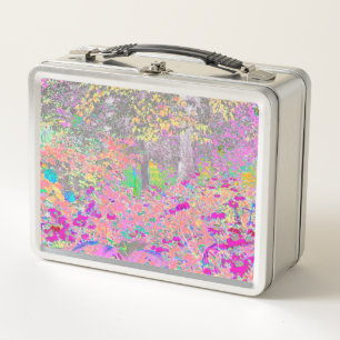 Aquarellgarten Sonnenaufgang mit violetten Blumen Metall Brotdose