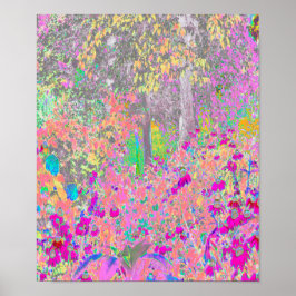 Aquarellgarten Sonnenaufgang mit violetten Blumen Poster