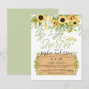 Aquarellgarten Sonnenblumen & Wood Baby Dusche Einladung