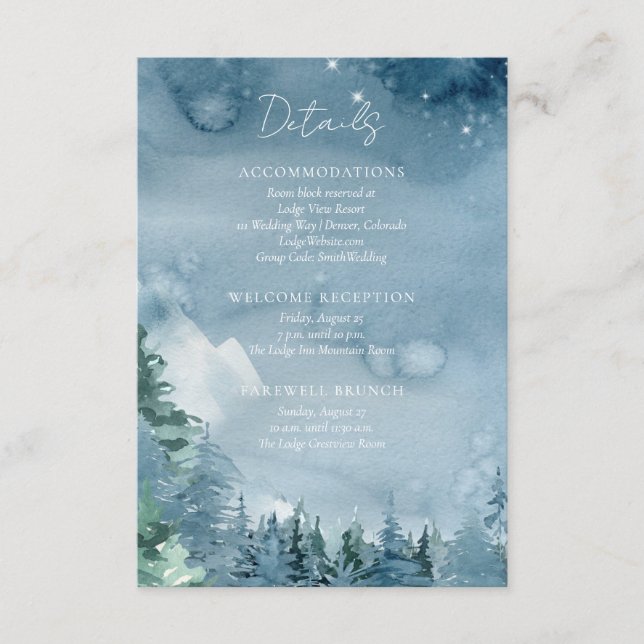 Aquarellgebirge Dunkle Dämmerung Blau Rustikale Ho Begleitkarte (Vorderseite)